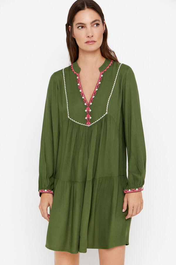 Cortefiel Vestido curto bordado Verde