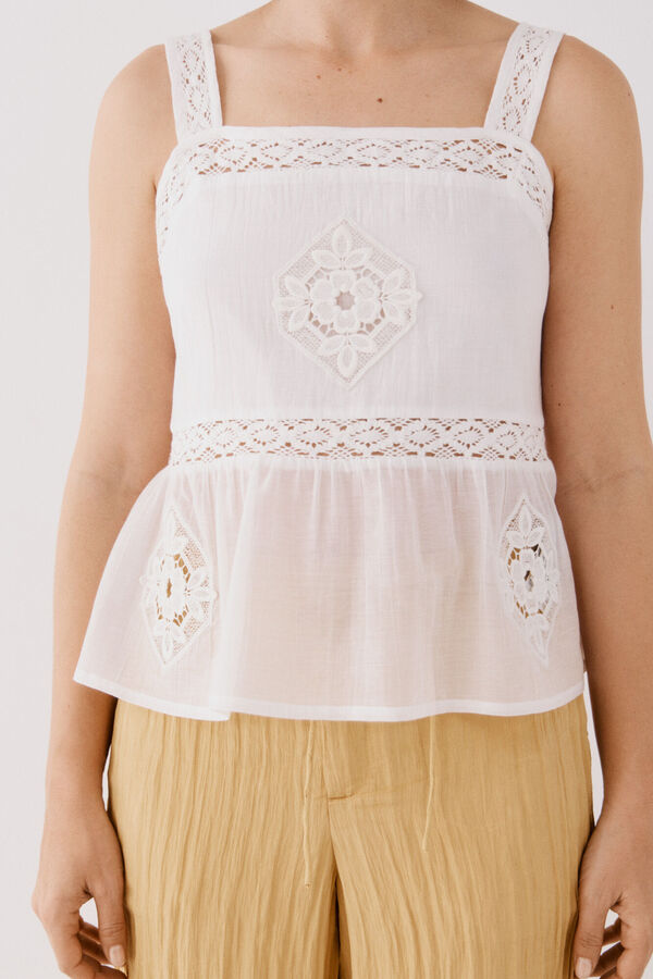 Cortefiel Top combinado puntillas Blanco