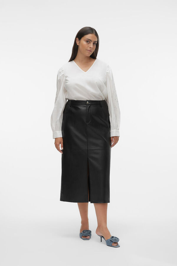 Vero Moda Curve Falda midi efecto piel talla grande Negro