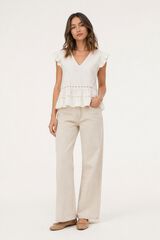 Vila Blusa em algod&atilde;o org&acirc;nico com mangas de folhos Branco