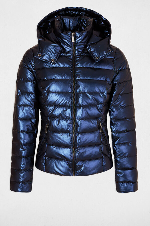 Morgan Plum&oacute;n metalizado con capucha Azul oscuro