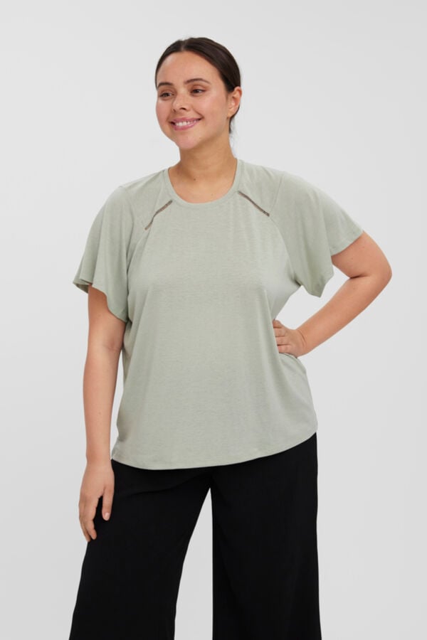 Cortefiel Camiseta de manga corta talla grande con lino Verde