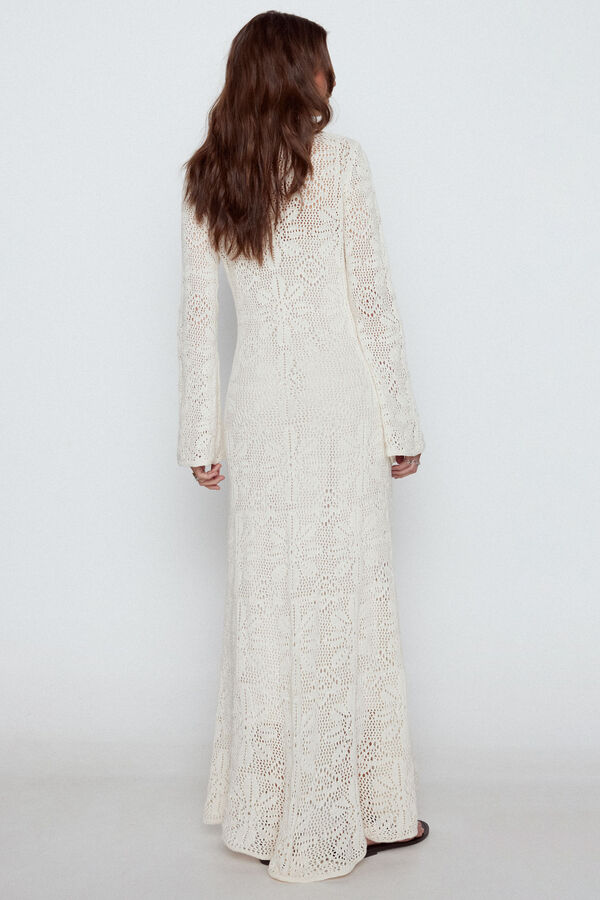 Slowlove Vestido largo punto calado Marfil