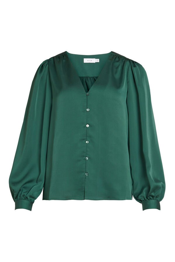 Cortefiel Blusa de mujer manga larga cuello pico Verde