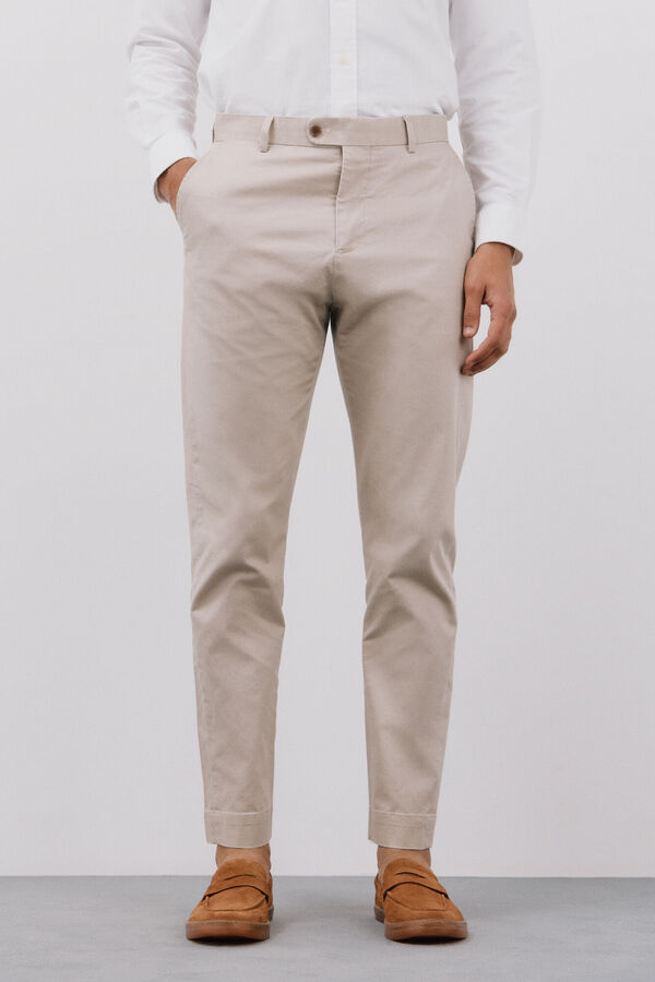 Cortefiel Pantal&oacute;n algod&oacute;n y lino Beige