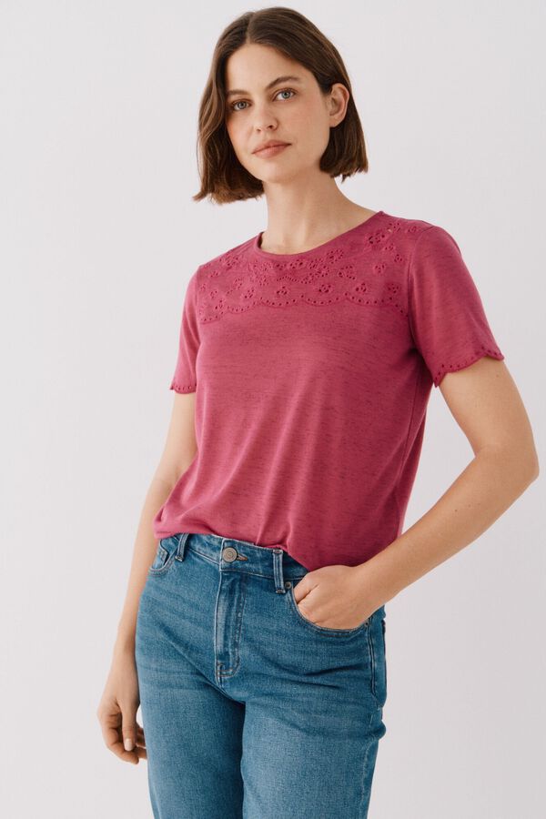 Cortefiel Camiseta bordada Morado