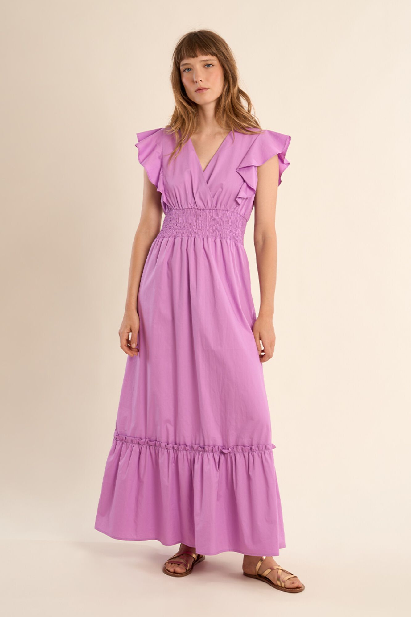 Molly Bracken Vestido de manga curta borboleta com folhos