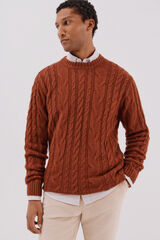Cortefiel Jersey lana trenzado cuello caja Naranja