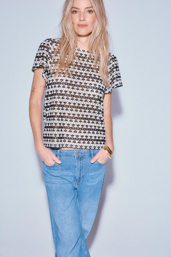 Slowlove Top estruturado de manga curta Impress&atilde;o