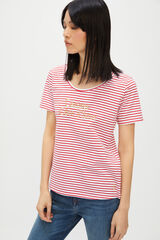 Cortefiel Camiseta rayas texto bordado Rojo