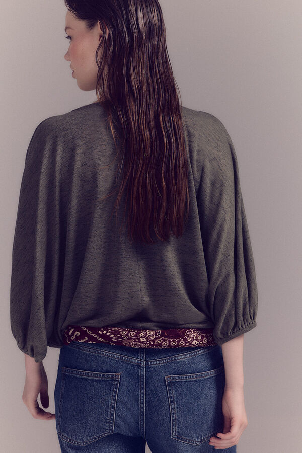 Slowlove Camiseta tejido con manga globo Verde