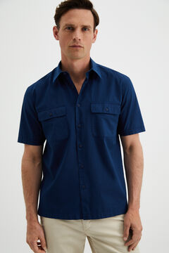 Cortefiel Camisa dois bolsos lavados Azul