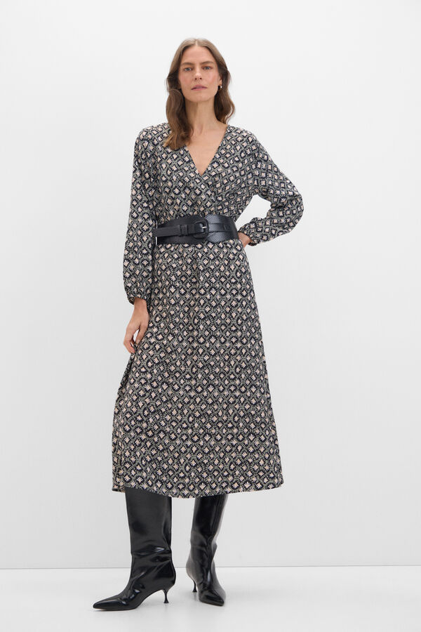 Cortefiel Vestido largo estampado geom&eacute;trico Estampado verde