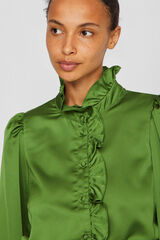 Vila Blusa satinada con volantes Verde oscuro