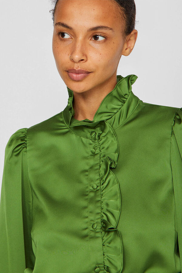 Vila Blusa satinada con volantes Verde oscuro