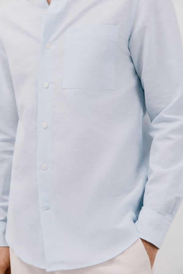 Cortefiel Camisa linho algod&atilde;o liso Azul