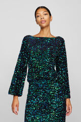 Vila Top de manga comprida de lantejoulas Preto