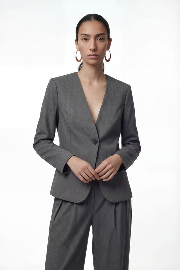 Vero Moda Americana manga larga cuello pico Gris oscuro