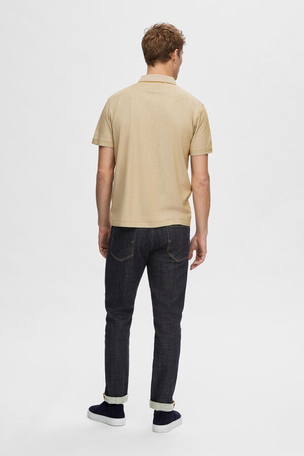 Selected Polo de manga curta confecionado com algodão orgânico Castanho