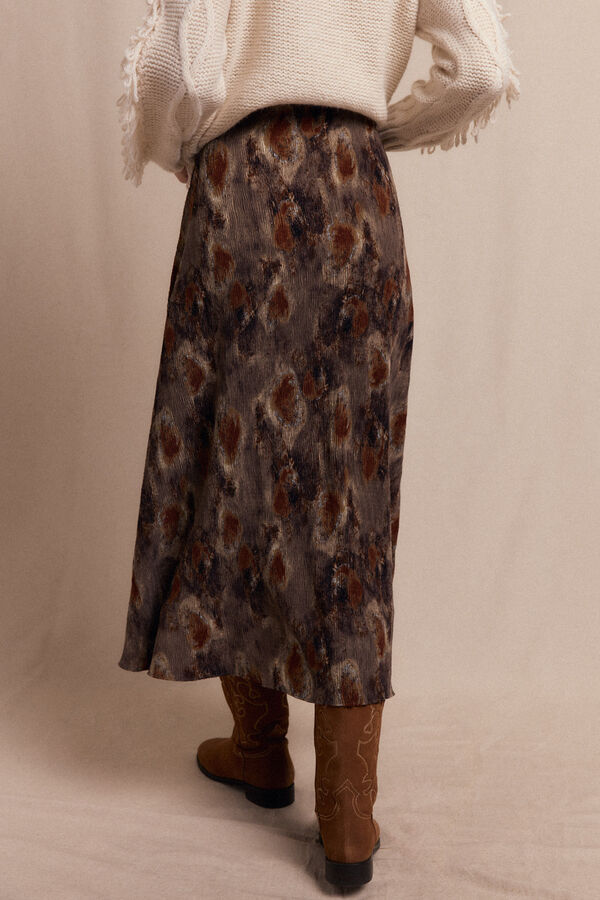 Slowlove Falda midi estampada Estampado marr&oacute;n