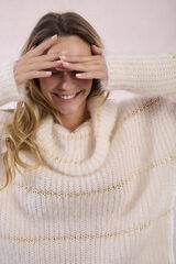 Molly Bracken Jersey de mujer de manga larga estampado rayas Marfil