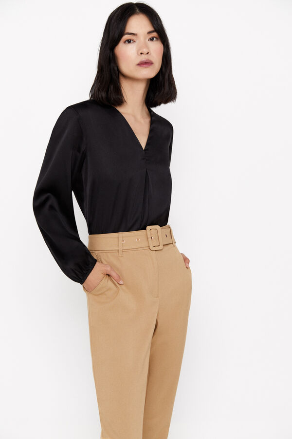 Cortefiel Blusa comprida acetinada Preto