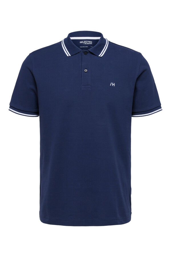 Selected Polo de algod&oacute;n org&aacute;nico con logo bordado con detalle en cuello y mangas. Azul marino