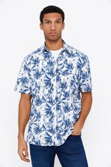 Cortefiel Camisa estampada tecido flam&eacute; Azul