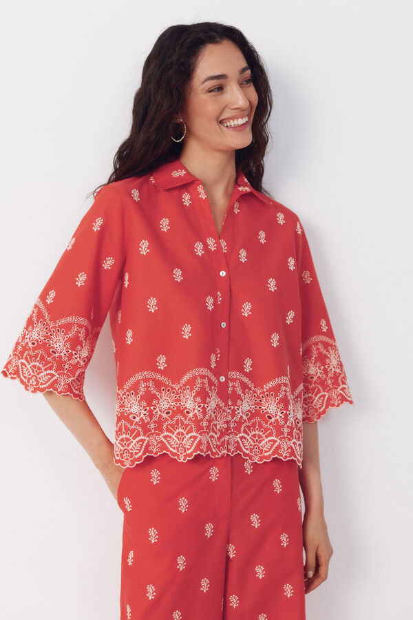 Cortefiel Camisa detalles bordados Coral