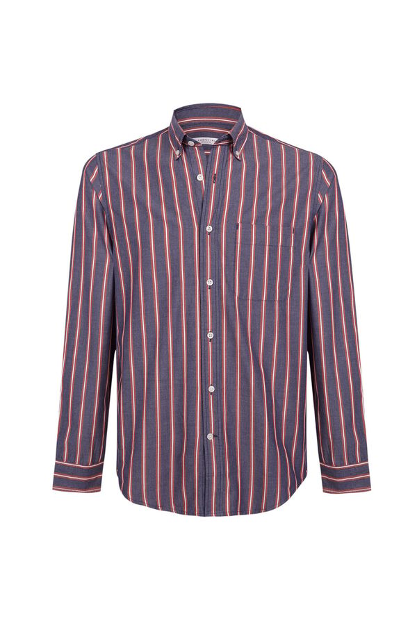 Cortefiel Camisa riscas de popelina Azul