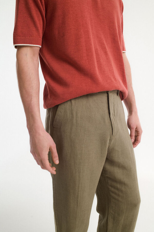 Selected Cal&ccedil;as de linho com ajuste relaxado Cinzento