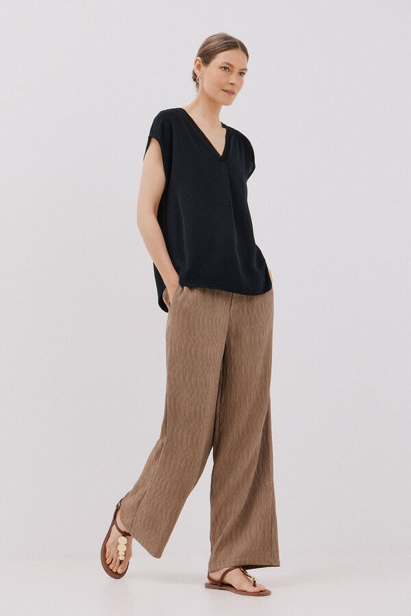 Cortefiel Blusa com detalhe canelado Preto