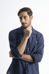 PuroEGO Camisa guayabera lino rafia Azul marino