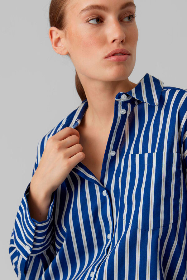 Cortefiel Camisa comprida de algodão  Azul