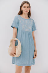 Cortefiel Vestido vaquero bordado Azul oscuro