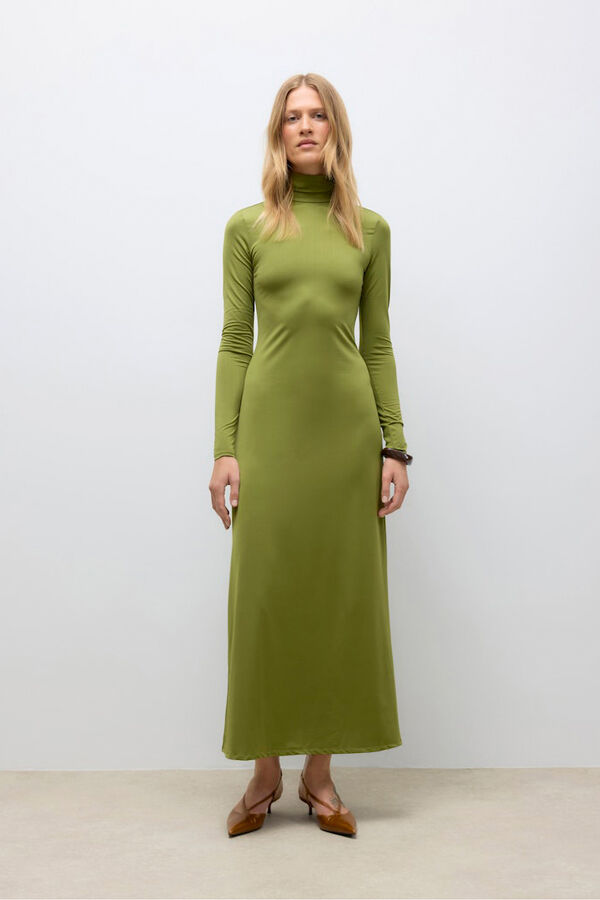Vero Moda Vestido midi cuello subido Verde oscuro