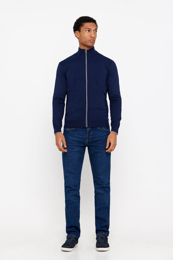 Cortefiel Cardigan algod&oacute;n cremallera b&aacute;sico Azul marino