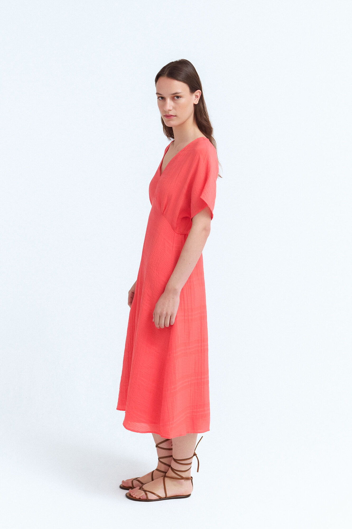 Vila Vestido midi estampado riscas com viscose