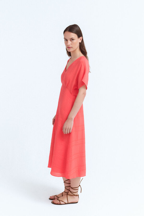 Vila Vestido midi estampado rayas con viscosa Rosa