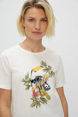 Cortefiel Camiseta estampado tropical algodón orgánico Blanco