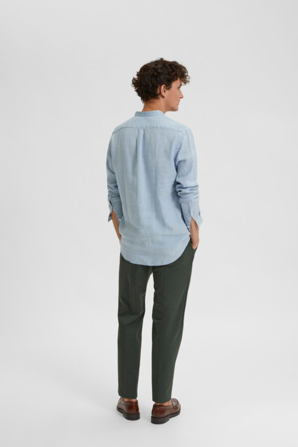 Cortefiel Camisa manga larga 100% lino Azul