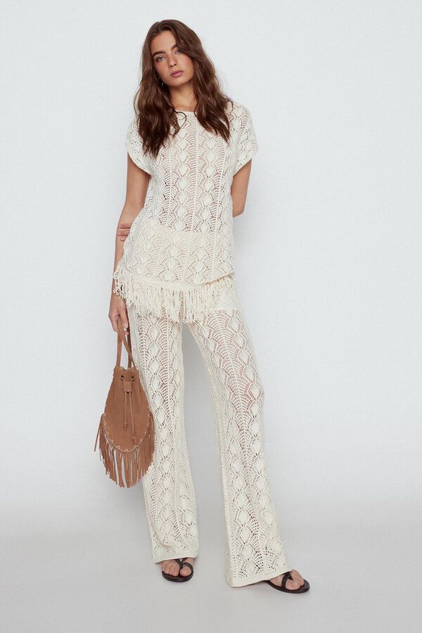 Slowlove Cal&ccedil;as compridas malha rendilhada Branco