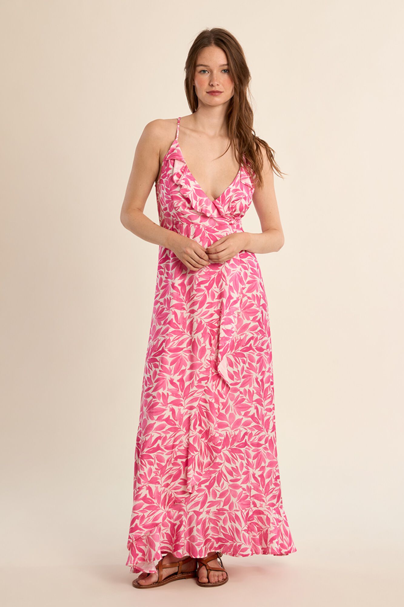 Molly Bracken Vestido comprido estampado com folhos