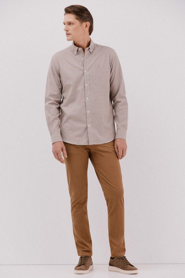 Cortefiel Camisa twill cuadros Estampado naranja