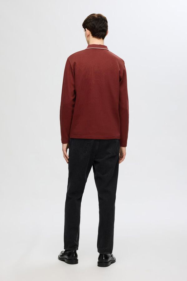 Selected Camisa p&oacute;lo de manga comprida confeccionada em 100% algod&atilde;o org&acirc;nico. Vermelho