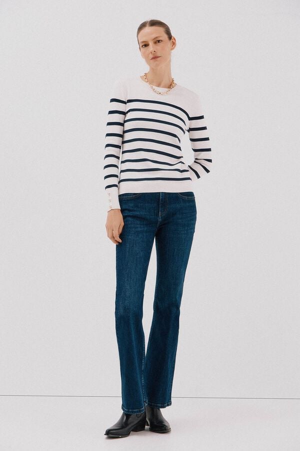 Cortefiel Su&eacute;ter de listras Ecru