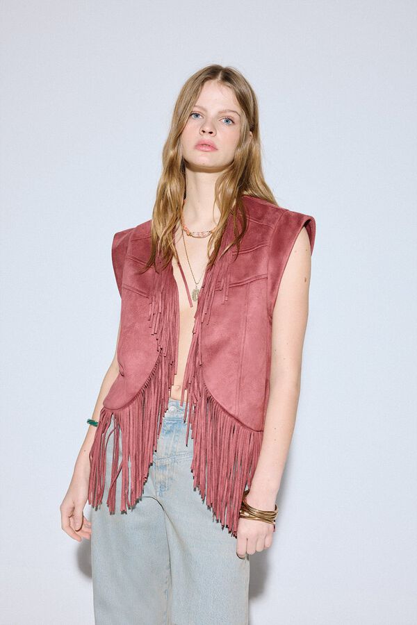 Slowlove Camur&ccedil;a efeito Colete com franjas Granada