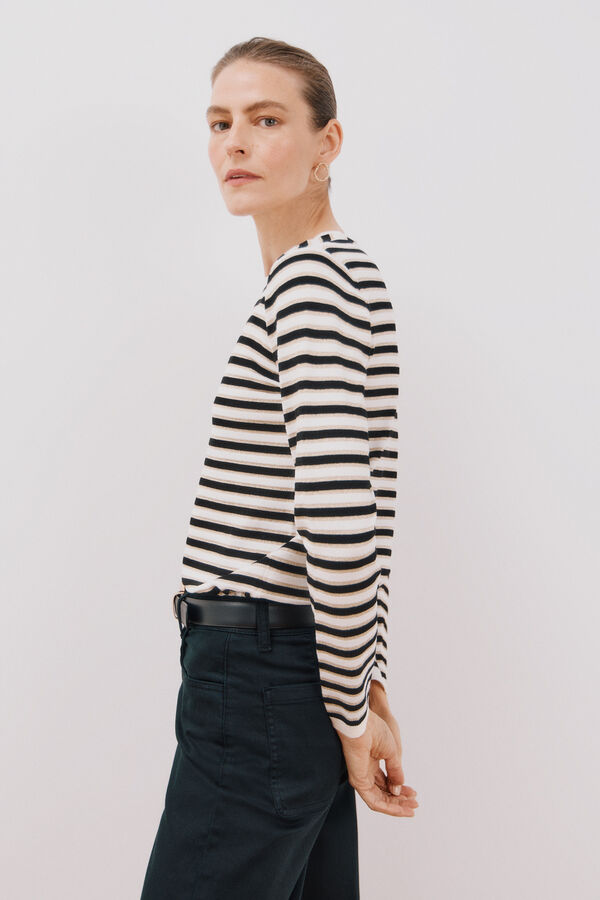 Cortefiel Camisola de malha riscas l&uacute;rex Preto