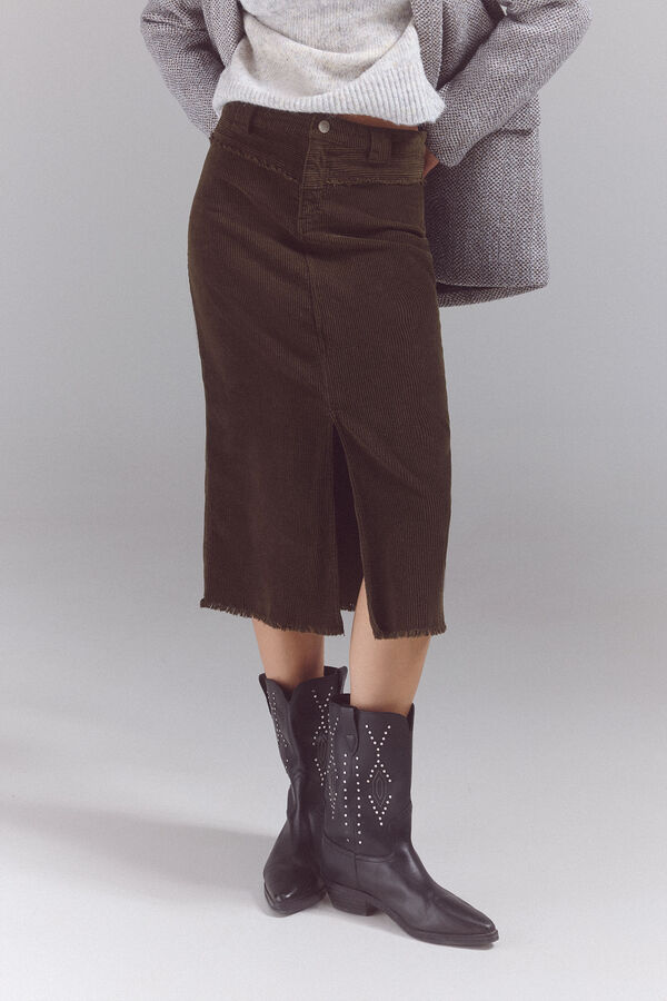 Slowlove Falda corduroy canes&uacute; Kaki