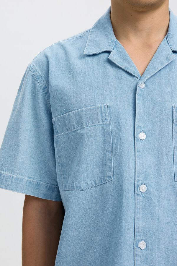 Selected Camisa jeans de manga curta Azul